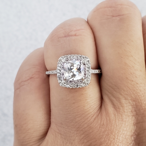 Sterling Pink Halo 2ct Solitaire - Picture 7 of 8